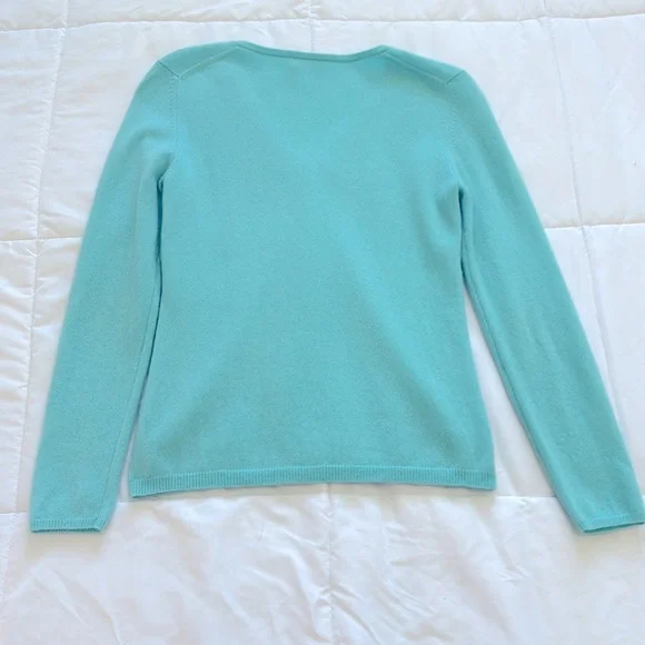 Talbots Petites 100% cashmere aqua v neck sweater sz S - Picture 6 of 6